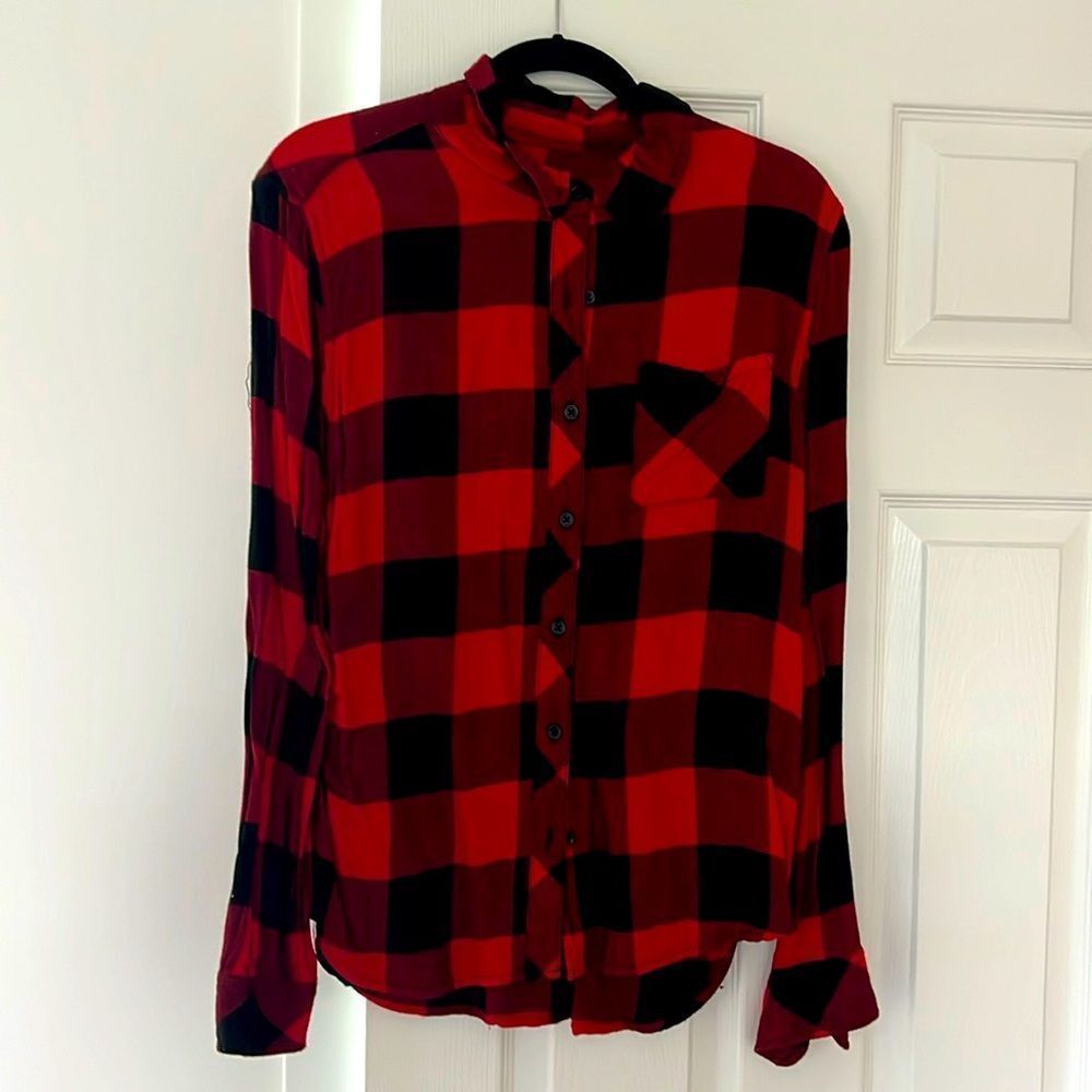 Beach Lunch Lounge Red & Black Button Down Flannel Shirt Size Large